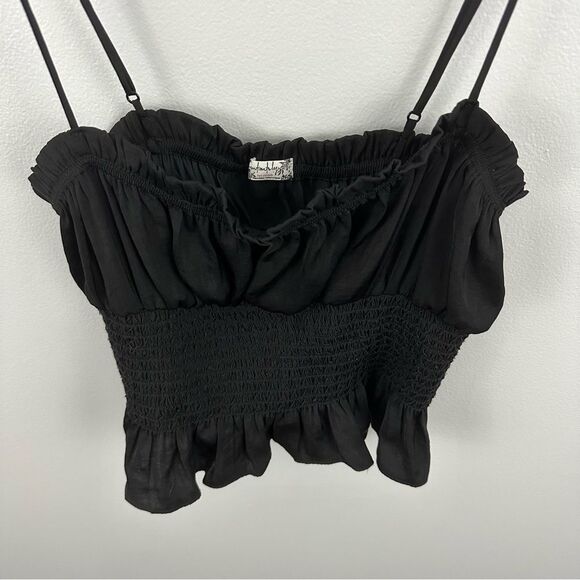 Intimately Free People Black Crop So Dreamy Smocked Peplum Blouse Size Medium - Picture 5 of 15